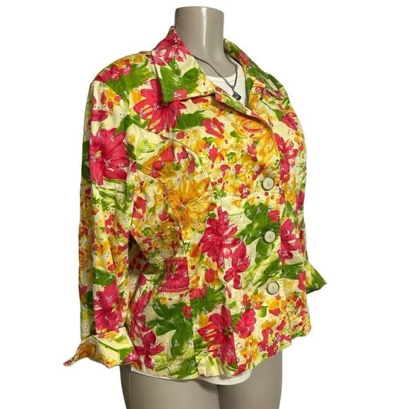 Draper's & Damon's Shirt Jacket Women's XL Multicolor Floral Embroidered Eyelet - Picture 3 of 12